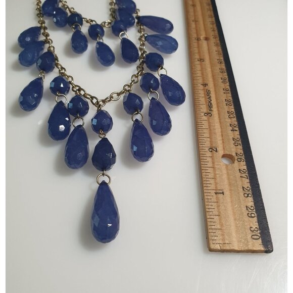 Blue Teardrop Beaded Waterfall Chain Necklace Adjustable Vintage Mom Gift Boho - Picture 4 of 4